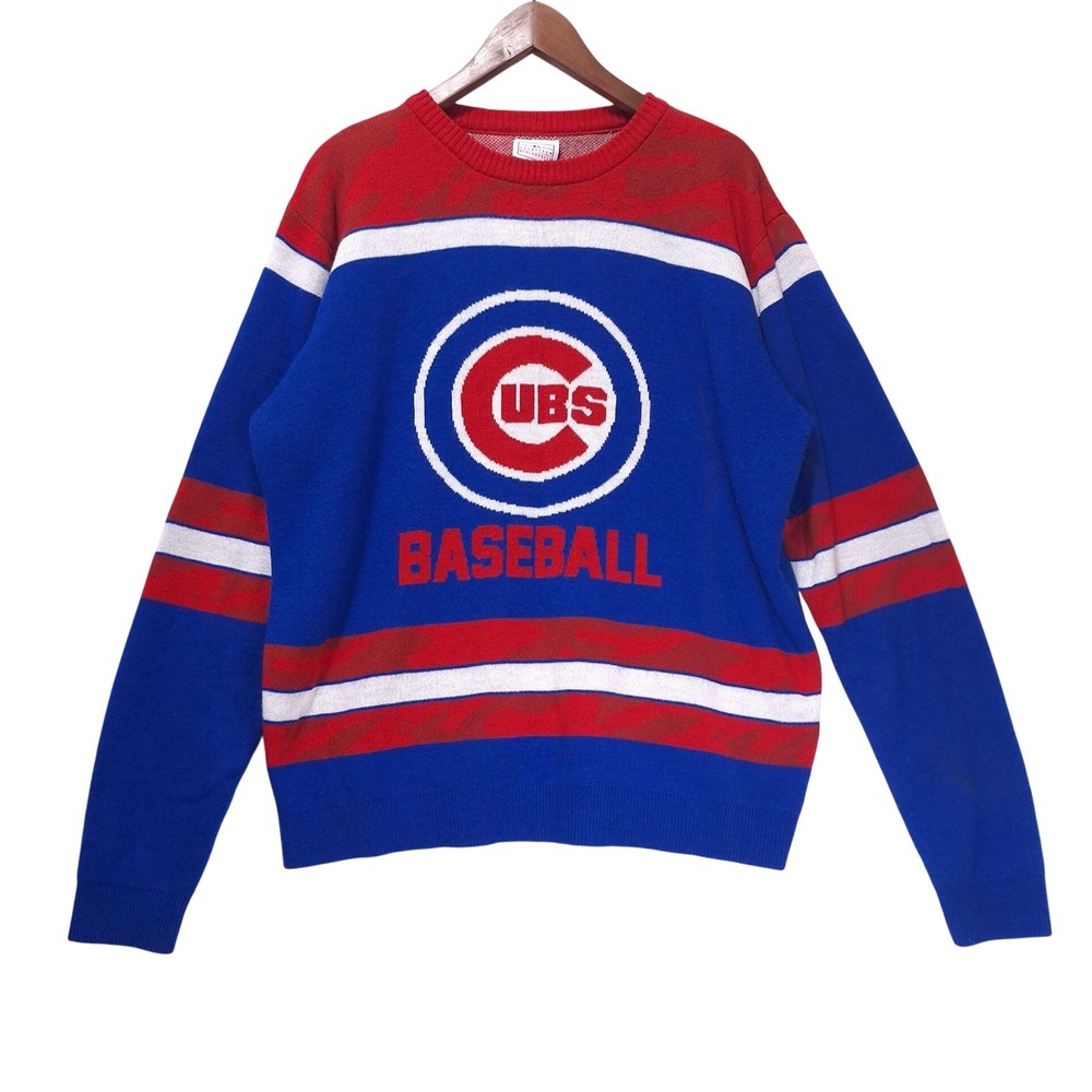 Chicago Cubs MLB Camo Sweater Mens XL Red Blue‎ White Xmas Genuine Merchandise